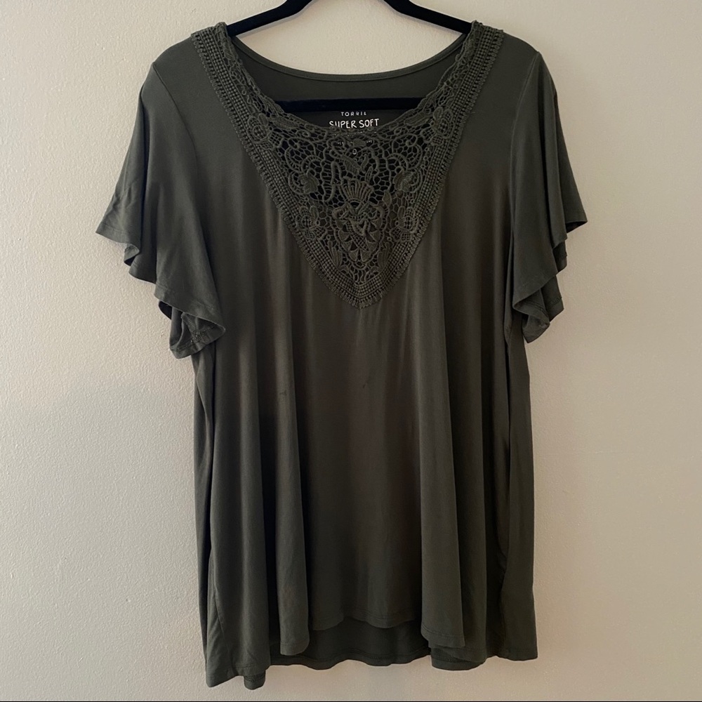 Torrid | SuperSoft Olive Crochet Top